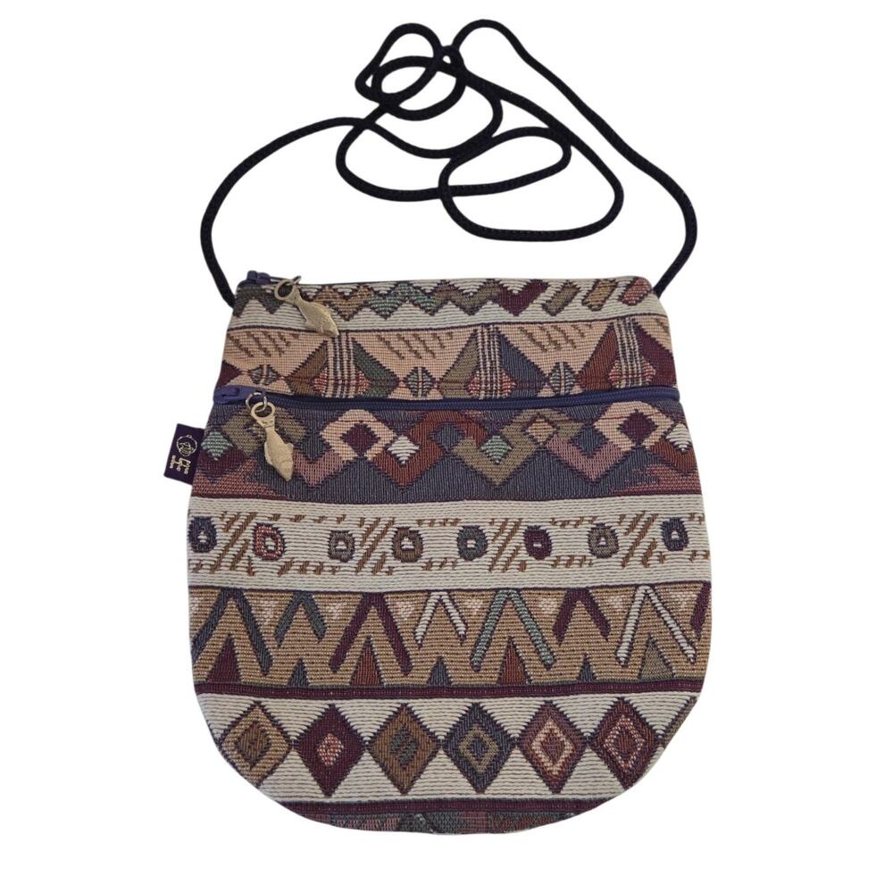 Anter Loom Woven Aztec Boho Festival Crossbody Small Bag Fish Zipper Neutral